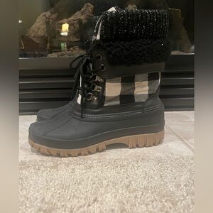 Stylish Black and White Plaid Winter Boots